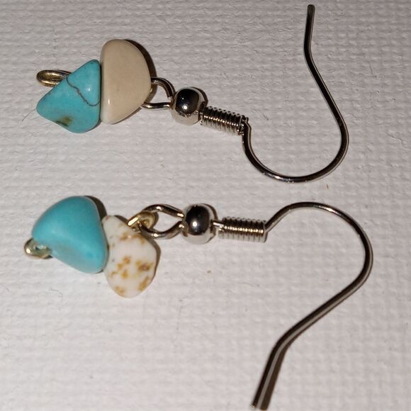 Hand Crafted Jewelry - CLEARANCE Teal and white stone chip earrings